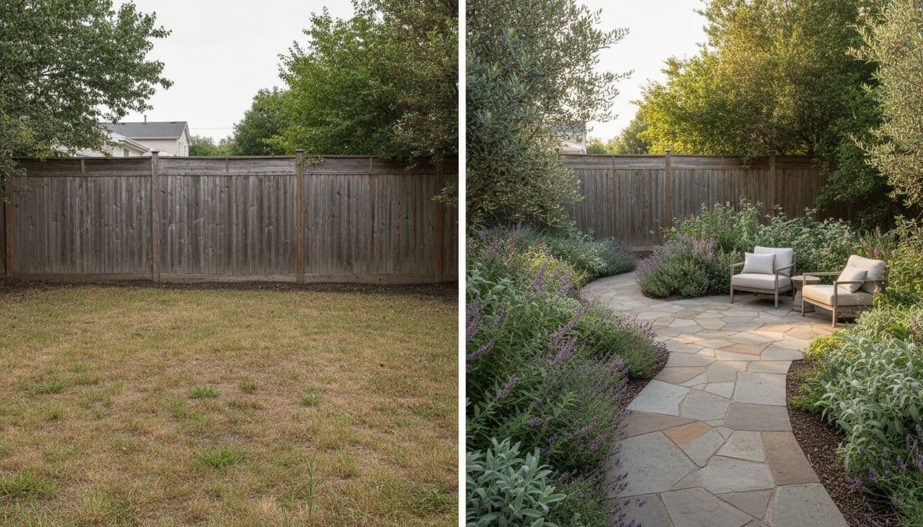 Tired suburban backyard before AI garden design