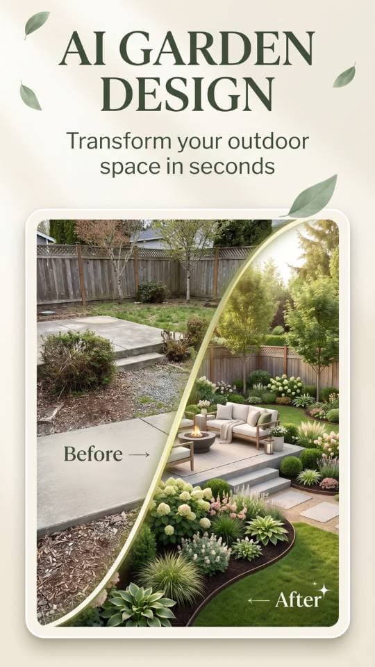 FlorAI AI garden design app on iPhone showing a backyard redesign