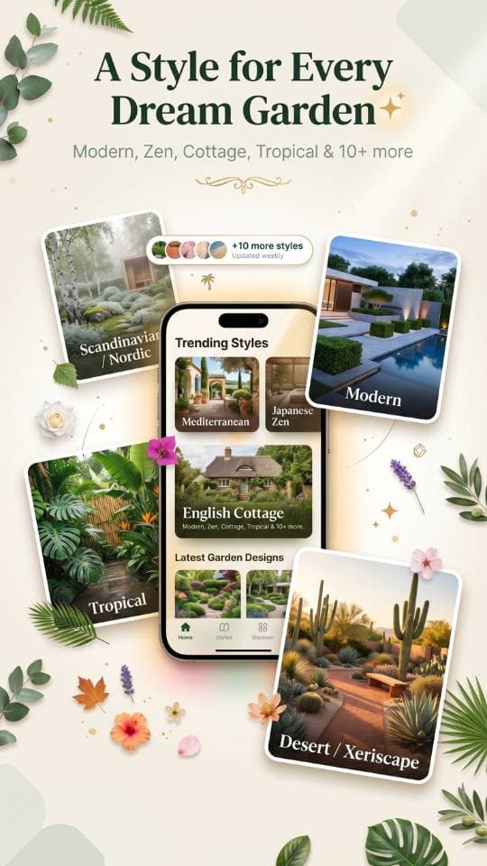 FlorAI AI garden design app on iPhone showing a saved design